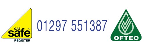 Gas Safe logo, phone number - 01297 551387 -  and Oftec logo